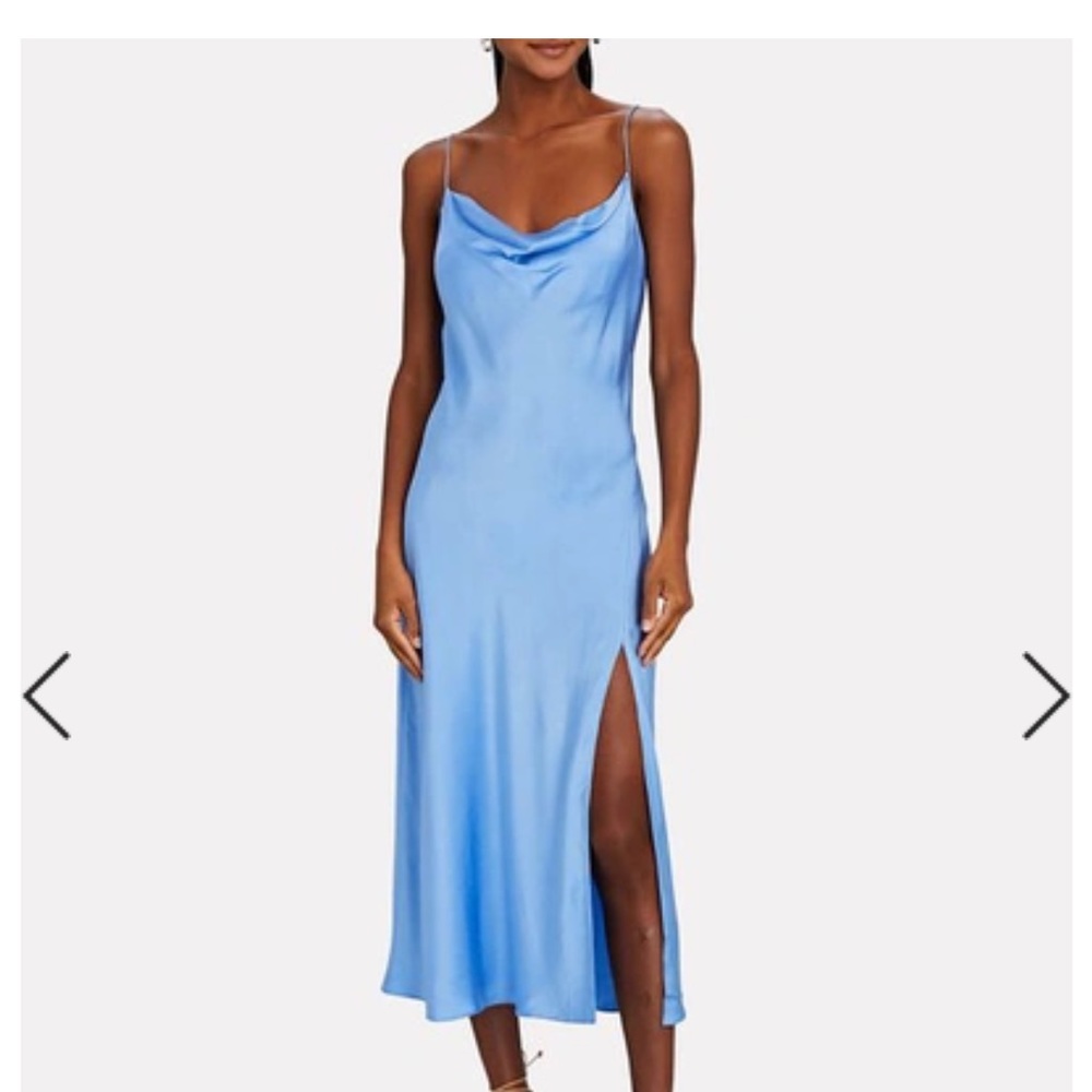 Intermix Cornflower Blue Rachel Silk Cowl Neck Slip Dress